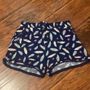 Faded Glory L/G 10-12 Navy Shorts Feather Pattern